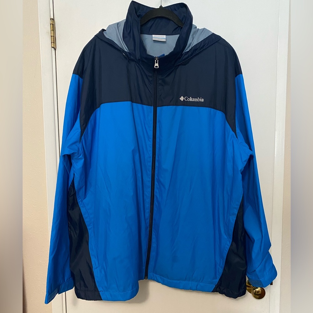 Columbia Rain Jacket Mens 2XL  Blue Glennaker Lake Outdoor Coat Fishing EUC